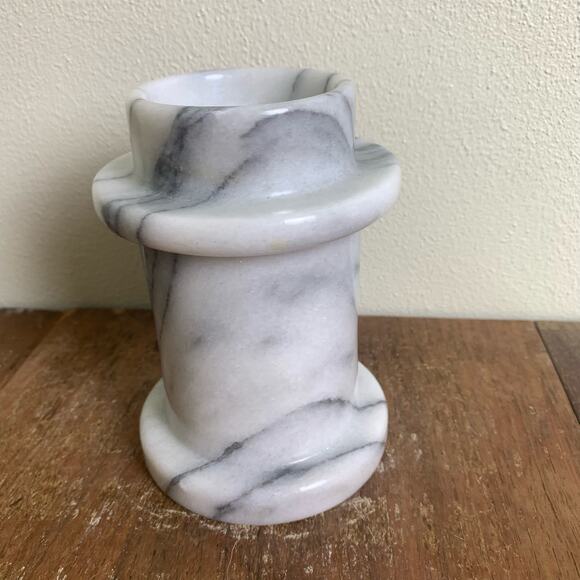 Vintage White Gray Veined Solid Marble Convertible Column Candle Holder Italy - Picture 4 of 6